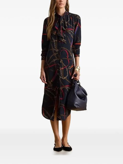 Lauren Ralph Lauren chain print tie neck midi dress - Blue - zdjęcie produktu nr 2