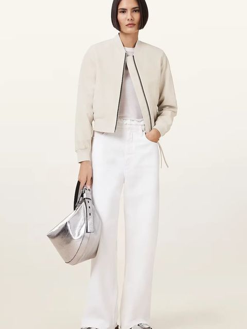 AllSaints kurtka skórzana ORTEN BOMBER JACKET damska kolor biały przejściowa W072LB