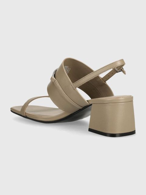 Calvin Klein sandały skórzane HEEL SANDAL 45 MET BAR LTH kolor beżowy HW0HW02056