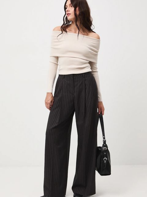 Medicine spodnie z domieszką wełny damskie kolor szary szerokie high waist - zdjęcie produktu nr 1