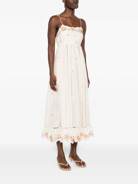 ZIMMERMANN Patience cami floral embroidered midi dress - Neutrals