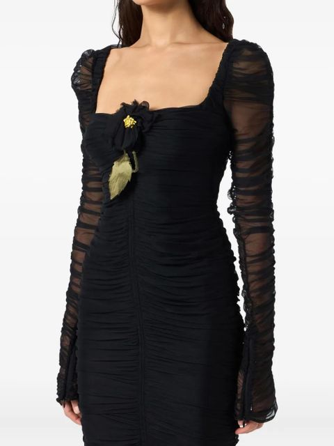 Blumarine flower-embellished gathered midi dress - Black