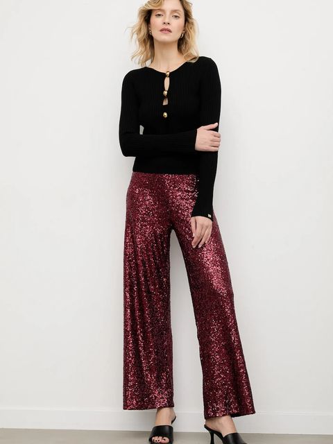 Answear.LAB spodnie damskie kolor bordowy szerokie high waist - zdjęcie produktu nr 1