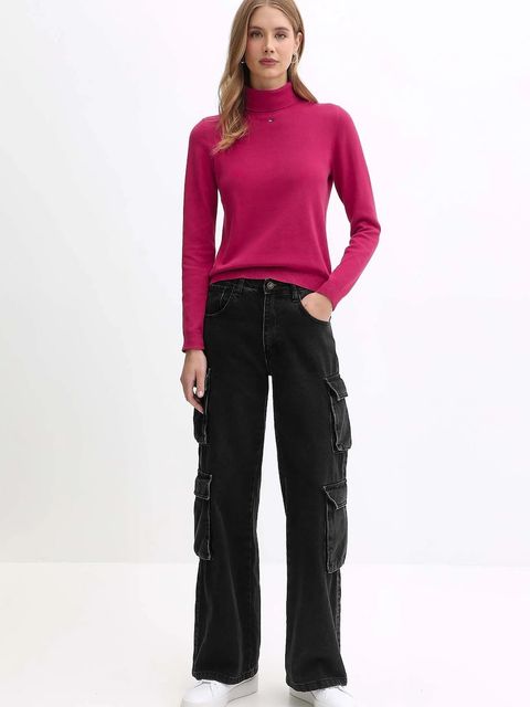 Tommy Jeans sweter bawełniany damski kolor różowy lekki z golfem DW0DW21672