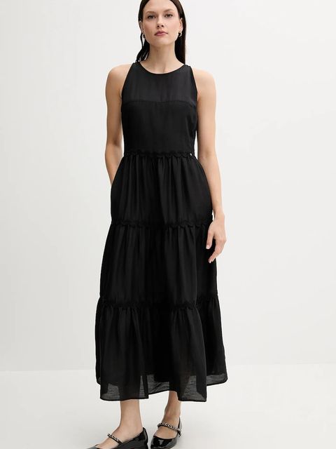 Pedro del Hierro sukienka z domieszką lnu kolor czarny maxi rozkloszowana 3819824 - zdjęcie produktu nr 2