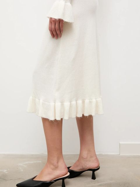 Answear.LAB sukienka z kaszmirem kolor beżowy midi prosta