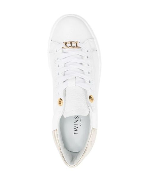 TWINSET contrasting-heel leather trainers - White