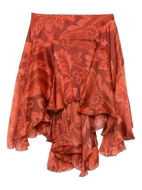 ETRO floral-print ruffled skirt - Orange