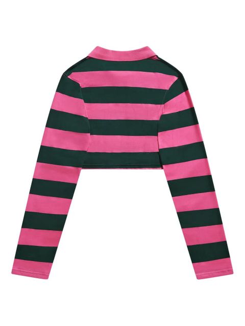 AREA embroidered stripe cropped polo top - Pink