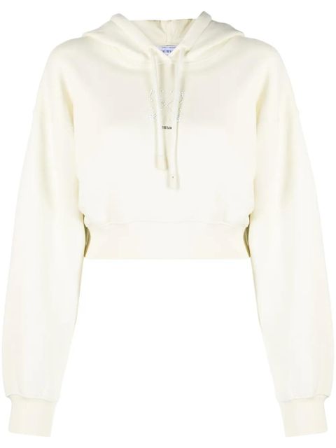 Off-White faux-pearl embellished cropped hoodie - zdjęcie produktu nr 1