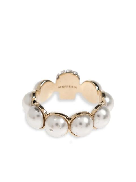 Alexander McQueen skull-motif pearl ring - Gold