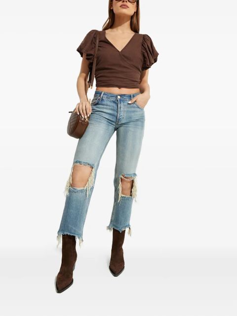 Free People puff-sleeve wrap top - Brown