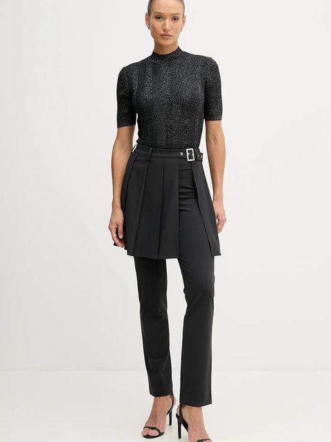 Sisley spodnie damskie kolor szary proste high waist 483QLF07Y