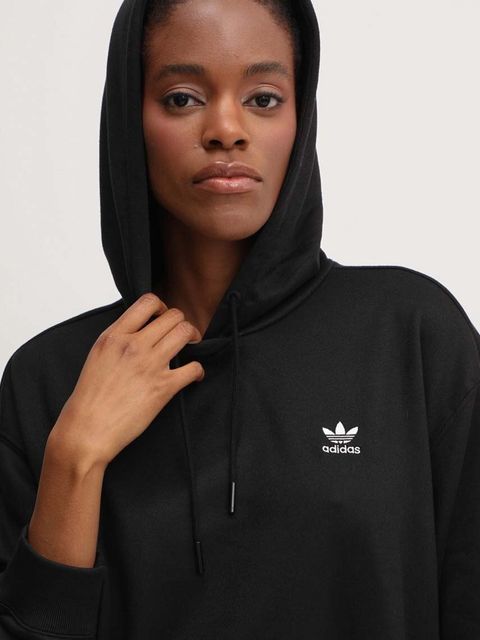 adidas Originals bluza Trefoil Hoodie damska kolor czarny z kapturem z nadrukiem IU2409