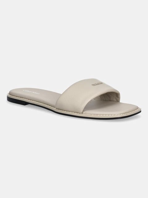 Calvin Klein klapki skórzane FLAT SANDAL SQUARE HF LTH damskie kolor beżowy HW0HW02652 - zdjęcie produktu nr 1