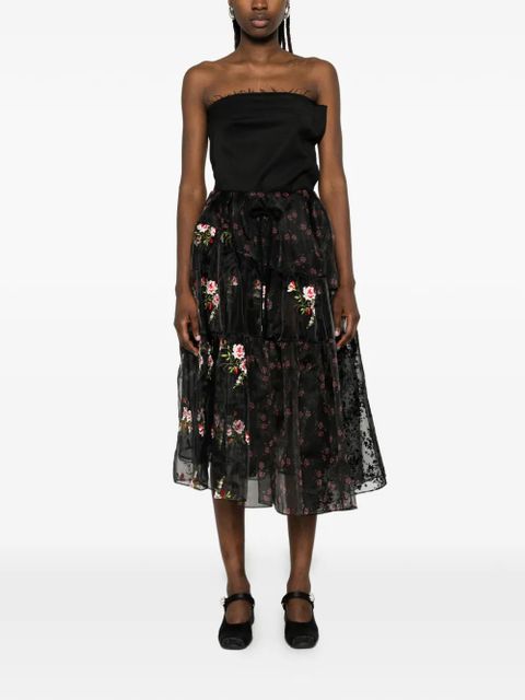 Simone Rocha floral tiered midi skirt - Black