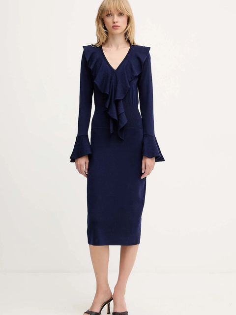 Luisa Spagnoli sukienka wełniana kolor granatowy maxi rozkloszowana 100110 - zdjęcie produktu nr 1