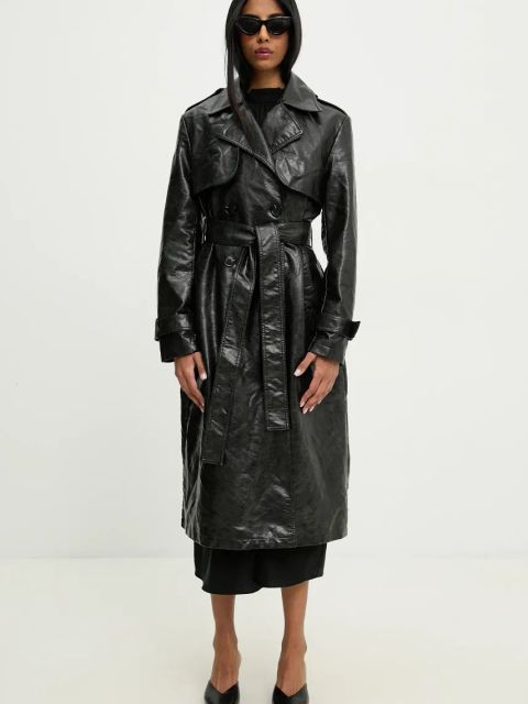 Answear.LAB trencz damski kolor czarny przejściowy dwurzędowy