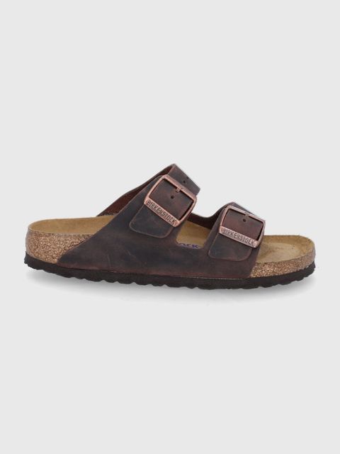 Birkenstock klapki skórzane Arizona damskie kolor brązowy 452763