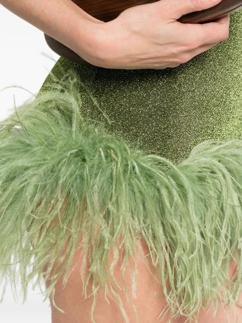 Oséree feather-trim mini dress - Green