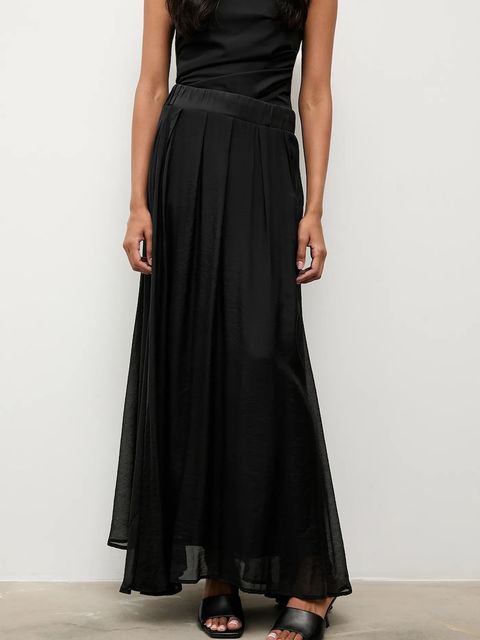 Answear.LAB spódnica z dodatkiem lyocellu kolor czarny maxi rozkloszowana