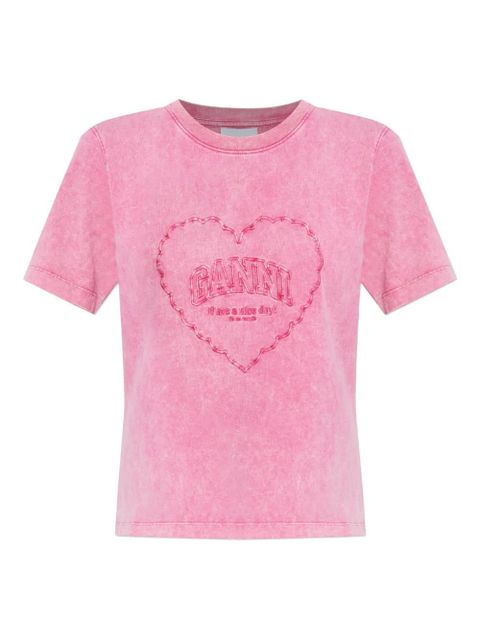 GANNI heart-embroidered T-shirt - Pink - zdjęcie produktu nr 1
