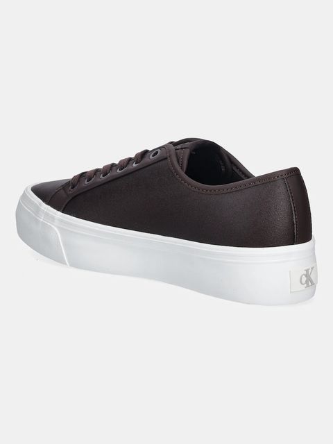 Calvin Klein sneakersy VULC FLATF LACE UP LTH CK damskie kolor brązowy YW0YW01932