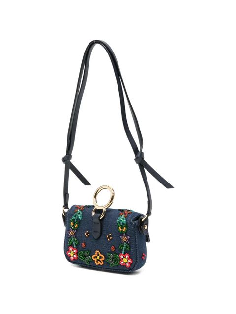 FENDI nano Baguette embroidered-flowers mini bag - Blue