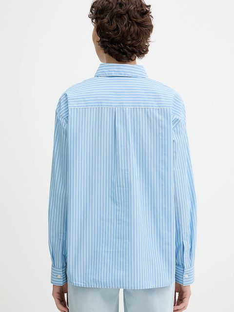 Marc O'Polo koszula bawełniana damska kolor niebieski relaxed z kołnierzykiem klasycznym 5000005494