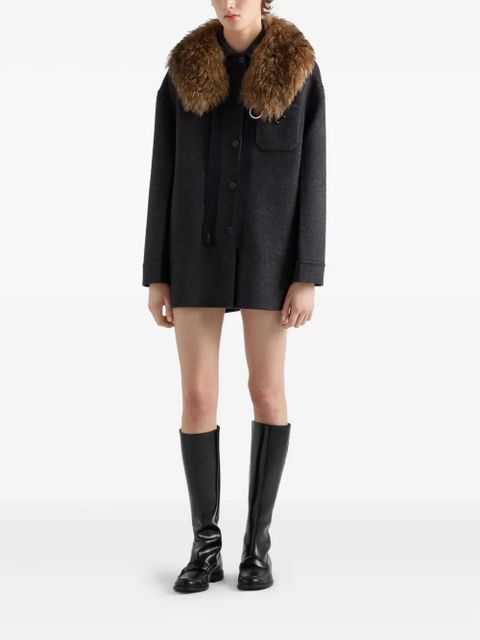 Prada contrast-collar buttoned coat - Black - zdjęcie produktu nr 2