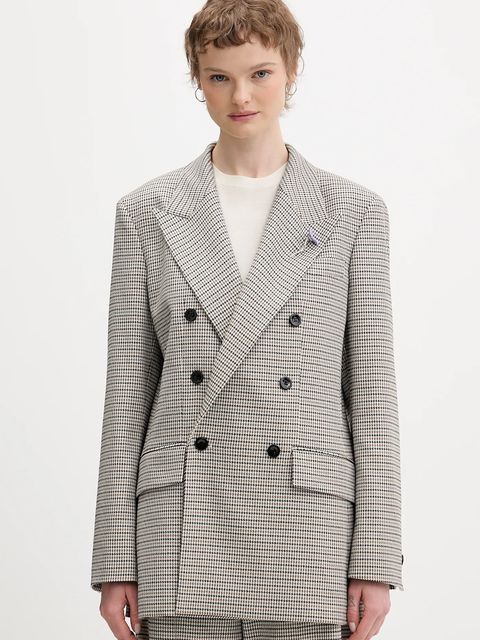 HUGO marynarka Amalisa kolor beżowy jednorzędowa wzorzysta 50554439 - zdjęcie produktu nr 1