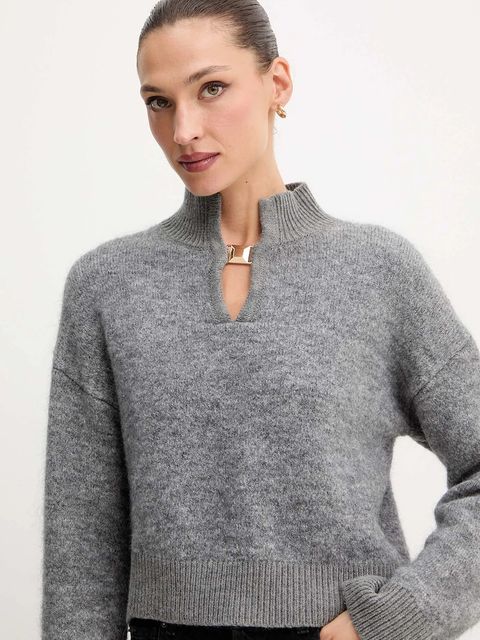 Simona Corsellini sweter wełniany damski kolor szary z półgolfem A24CPMGO10