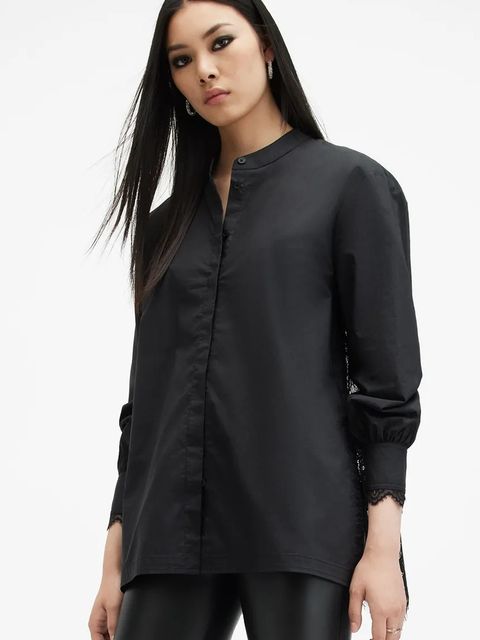 AllSaints koszula ETHEL LACE damska kolor czarny regular ze stójką W085PB