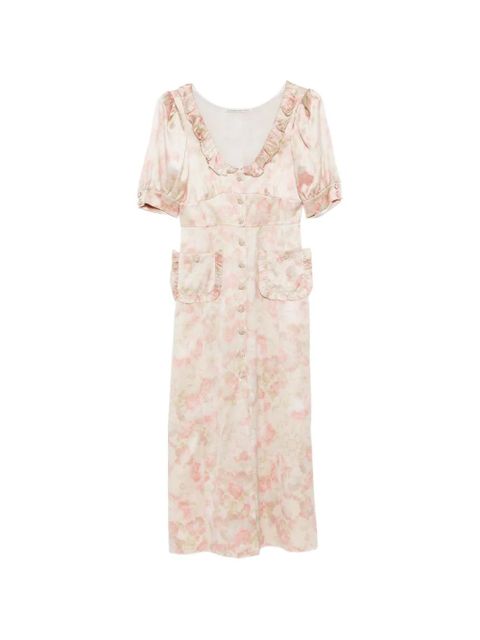 Alessandra Rich ruffled floral-print silk midi dress - Neutrals - zdjęcie produktu nr 1