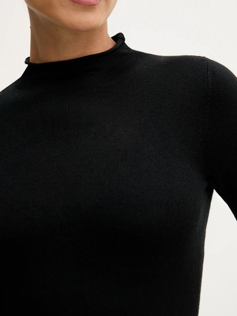 Sisley sweter z dodatkiem wełny damski kolor czarny z półgolfem 11BAM105P