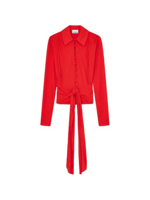 GANNI tie-detail button-up shirt - Red - zdjęcie produktu nr 1