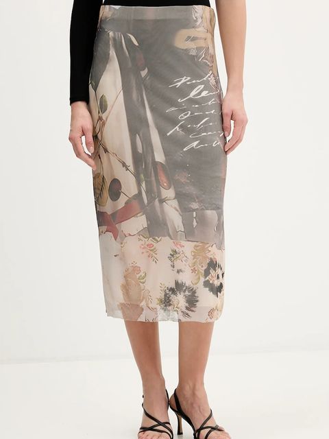 Desigual spódnica COLLAGE kolor brązowy midi prosta 25WWFK05 - zdjęcie produktu nr 1