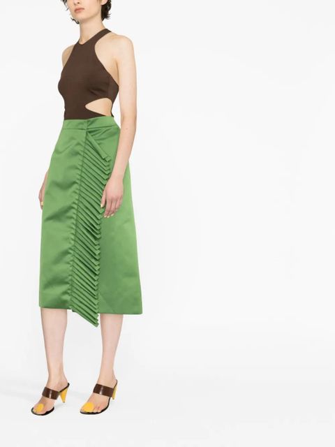 ETRO pleat-detail satin midi skirt - Green