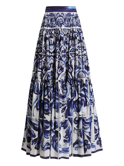 Dolce & Gabbana Majolica-print tiered skirt - Blue - zdjęcie produktu nr 1