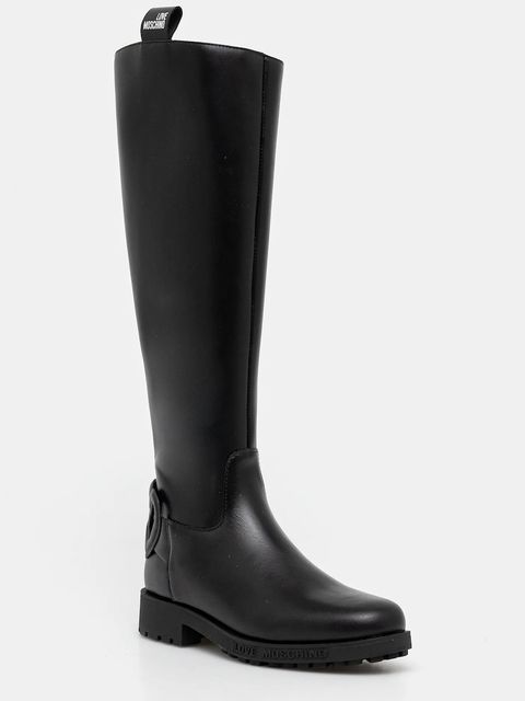 Love Moschino kozaki skórzane damskie kolor czarny na płaskim obcasie JA26064G0NIA0000 - zdjęcie produktu nr 1