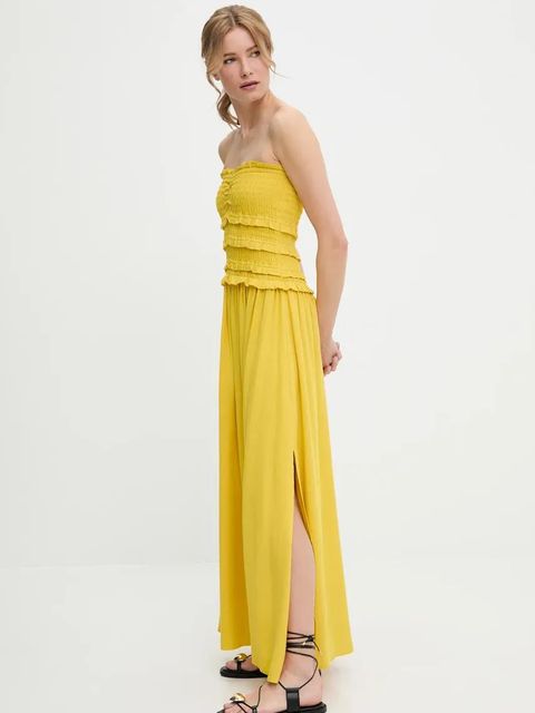 Answear.LAB sukienka z lnem kolor żółty maxi rozkloszowana