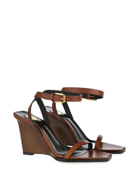Saint Laurent 90mm May leather ankle-strap wedge sandals - Brown - zdjęcie produktu nr 2