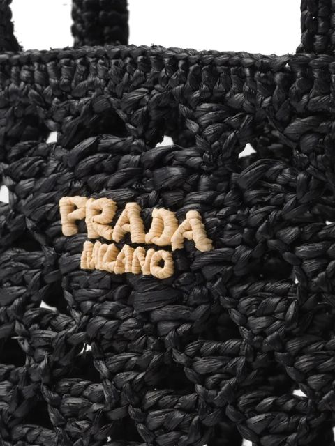 Prada logo-embroidered crochet shoulder bag - Black