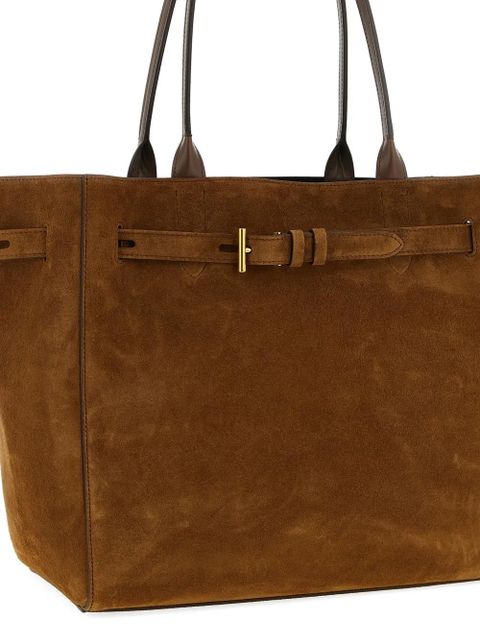 TOM FORD metal buckle calfskin tote bag - Brown