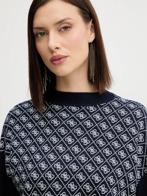 Guess sweter z domieszką wełny AUBREY damski kolor granatowy z półgolfem W5BR23 Z3JD2