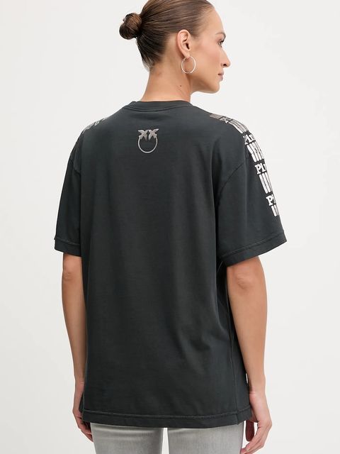 Pinko t-shirt bawełniany damski kolor szary 105755 A2V0 - zdjęcie produktu nr 2