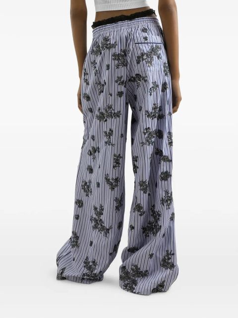 Dolce & Gabbana poplin trousers with crystal flower embroidery - Blue