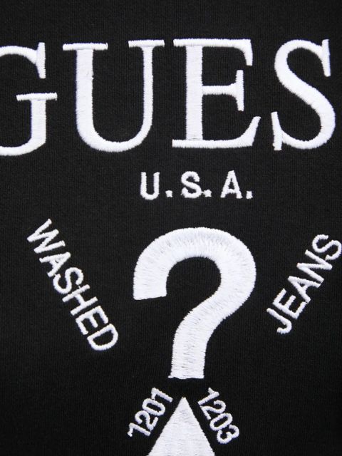 Guess bluza ROBERTA damska kolor czarny z kapturem z aplikacją V5RQ11 KC3D2