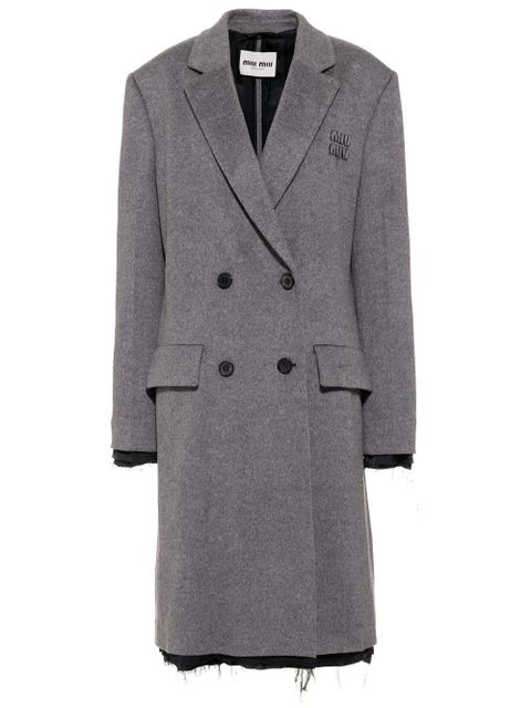 Miu Miu logo-embroidered double-breasted coat - Grey - zdjęcie produktu nr 1