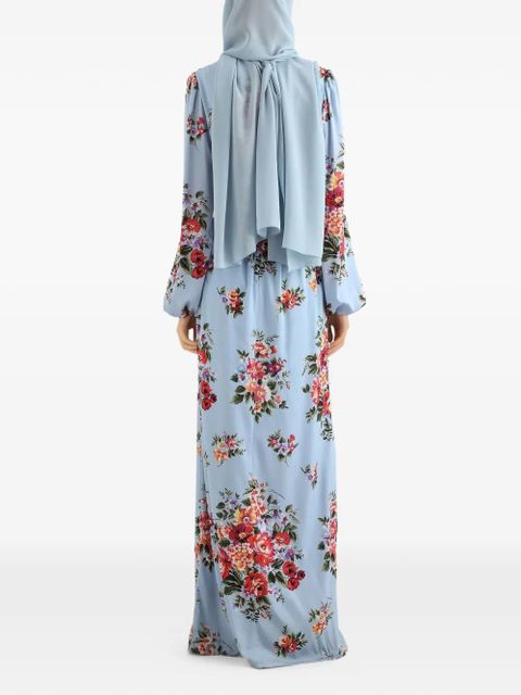 Dolce & Gabbana flora-printl belted maxi dress - Blue